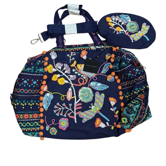 America & Beyond Handbags - America and Beyond duffle overnight travel bag and cosmetic bag embroidered